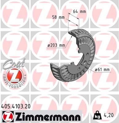 Tambur frana ZIMMERMANN 405.4103.20