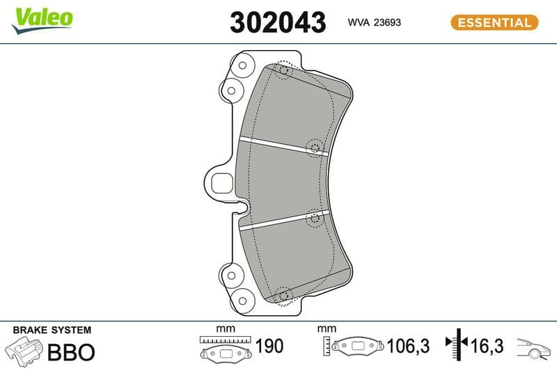 set placute frana,frana disc VALEO ESSENTIAL 302043