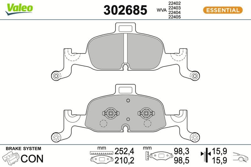 set placute frana,frana disc VALEO ESSENTIAL 302685