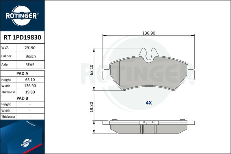 set placute frana,frana disc ROTINGER RT 1PD19830