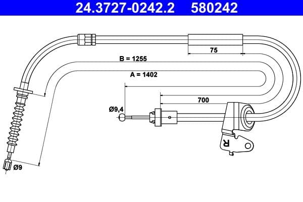 Cablu, frana de parcare ATE 24.3727-0242.2