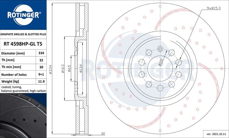 Disc frana ROTINGER GRAPHITE DRILLED & SLOTTED PLUS RT 4598HP-GL T5