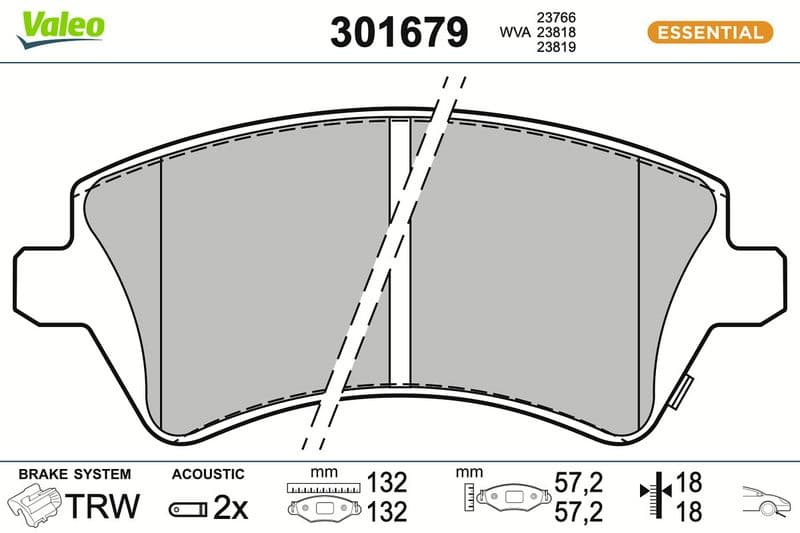 set placute frana,frana disc VALEO ESSENTIAL 301679