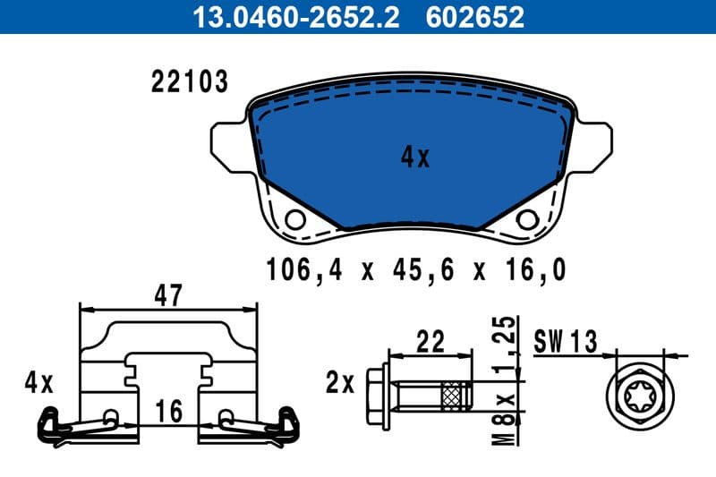 set placute frana,frana disc ATE 13.0460-2652.2