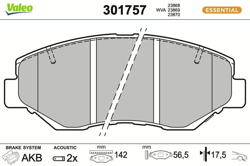 set placute frana,frana disc VALEO ESSENTIAL 301757