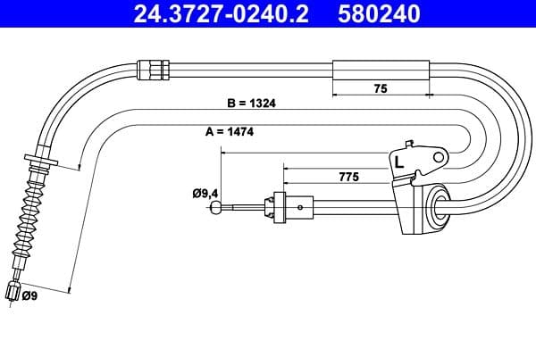 Cablu, frana de parcare ATE 24.3727-0240.2