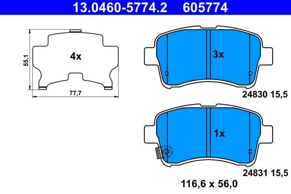 set placute frana,frana disc ATE 13.0460-5774.2