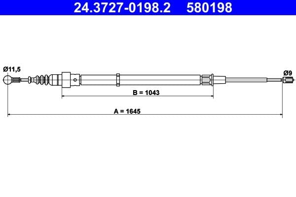 Cablu, frana de parcare ATE 24.3727-0198.2