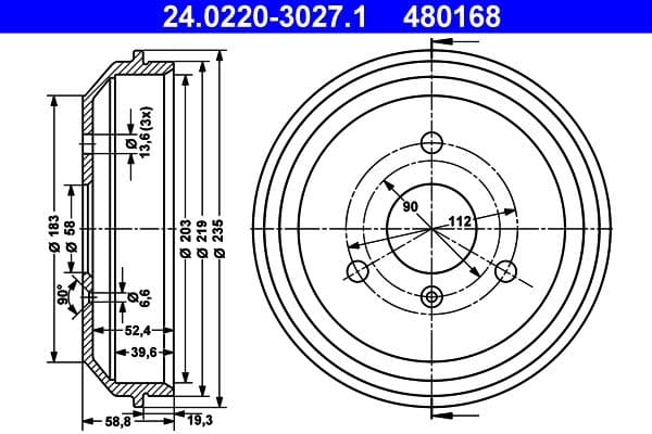 Tambur frana ATE 24.0220-3027.1