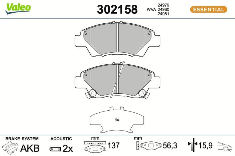 set placute frana,frana disc VALEO ESSENTIAL 302158