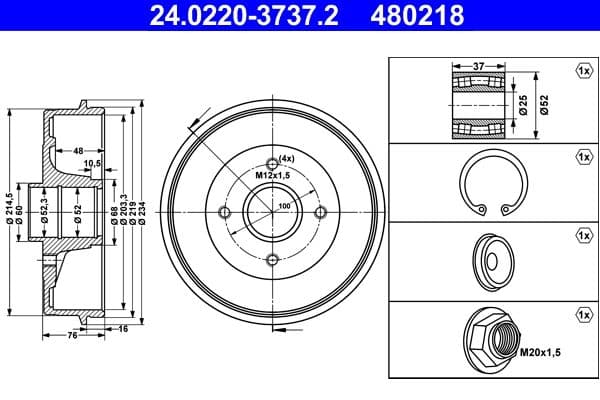 Tambur frana ATE 24.0220-3737.2