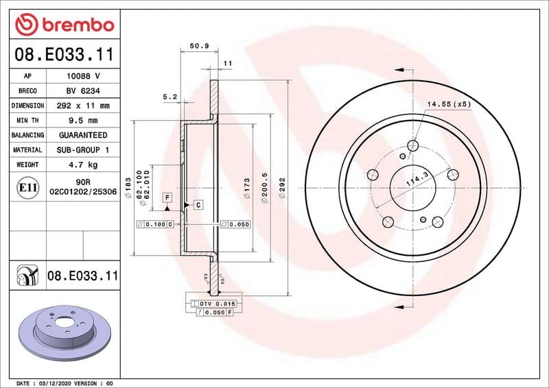 Disc frana BREMBO PRIME LINE - UV Coated 08.E033.11
