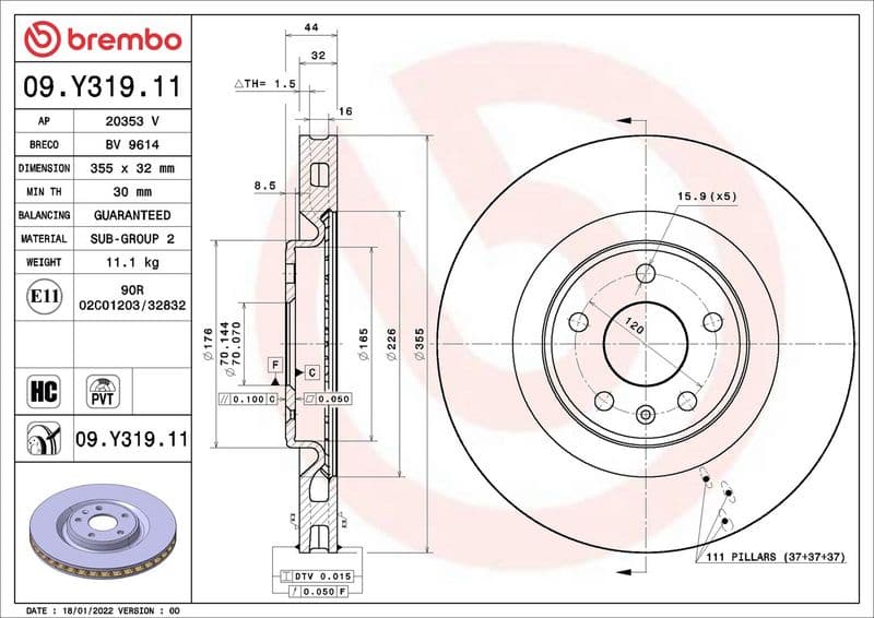 Disc frana BREMBO PRIME LINE - UV Coated 09.Y319.11