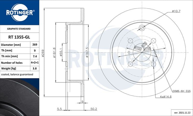 Disc frana ROTINGER GRAPHITE LINE RT 1355-GL