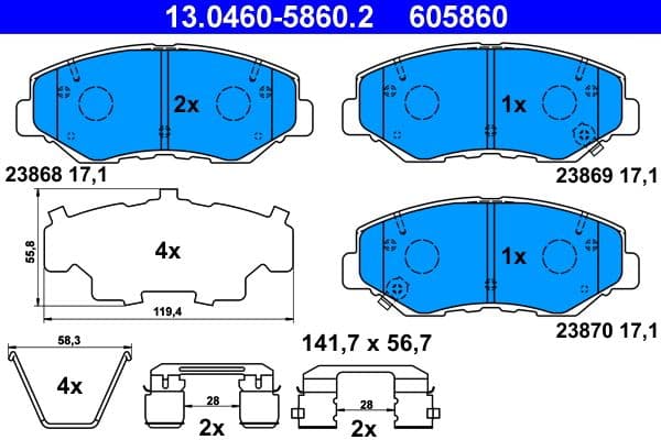 set placute frana,frana disc ATE 13.0460-5860.2