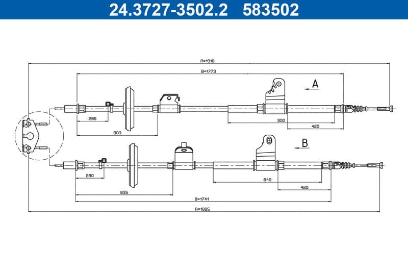 Cablu, frana de parcare ATE 24.3727-3502.2