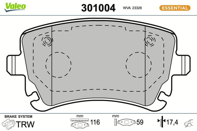set placute frana,frana disc VALEO ESSENTIAL 301004