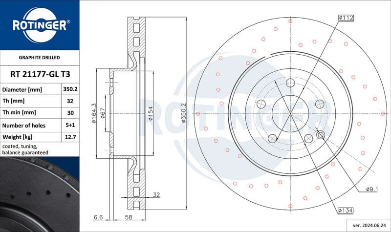 Disc frana ROTINGER GRAPHITE DRILLED RT 21177-GL T3