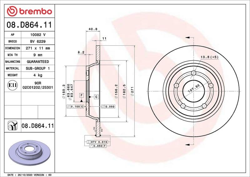 Disc frana BREMBO PRIME LINE - UV Coated 08.D864.11