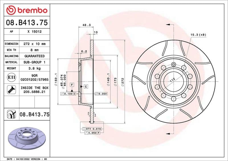 Disc frana BREMBO XTRA LINE - Max 08.B413.75