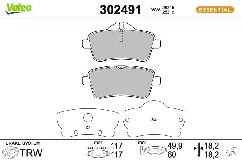 set placute frana,frana disc VALEO ESSENTIAL 302491