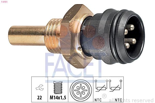 senzor,temperatura lichid de racire FACET Made in Italy - OE Equivalent 7.3151