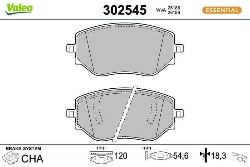 set placute frana,frana disc VALEO ESSENTIAL 302545