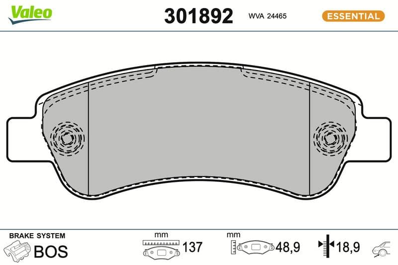 set placute frana,frana disc VALEO ESSENTIAL 301892