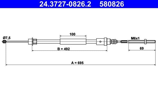 Cablu, frana de parcare ATE 24.3727-0826.2