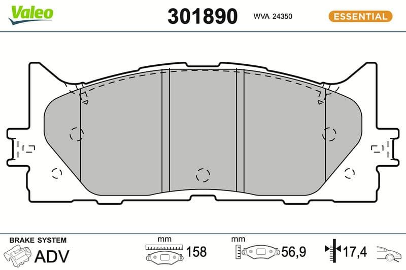 set placute frana,frana disc VALEO ESSENTIAL 301890