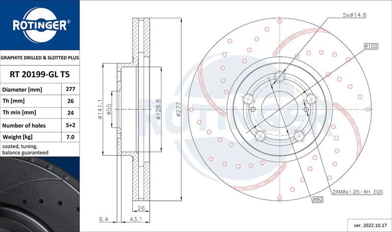 Disc frana ROTINGER GRAPHITE DRILLED & SLOTTED PLUS RT 20199-GL T5