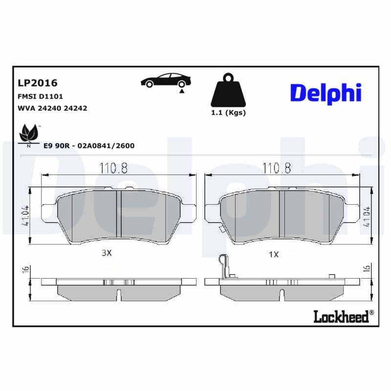 set placute frana,frana disc DELPHI LP2016
