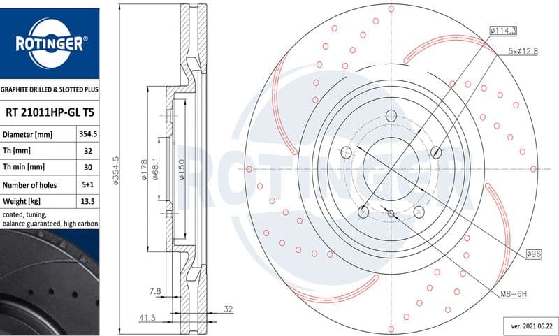 Disc frana ROTINGER GRAPHITE DRILLED & SLOTTED PLUS RT 21011HP-GL T5