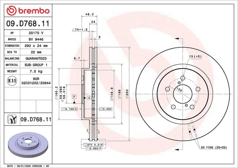 Disc frana BREMBO PRIME LINE - UV Coated 09.D768.11