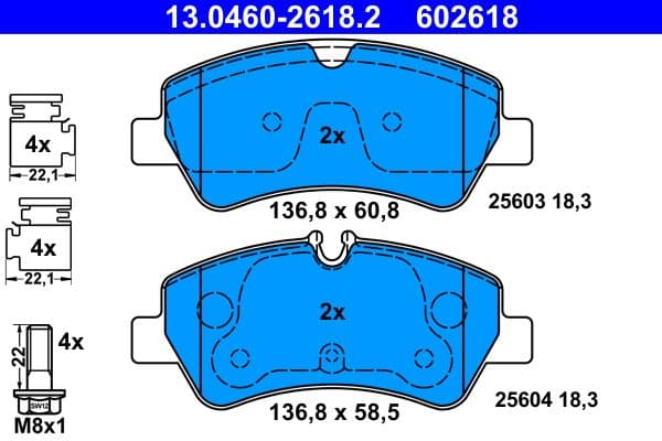 set placute frana,frana disc ATE 13.0460-2618.2