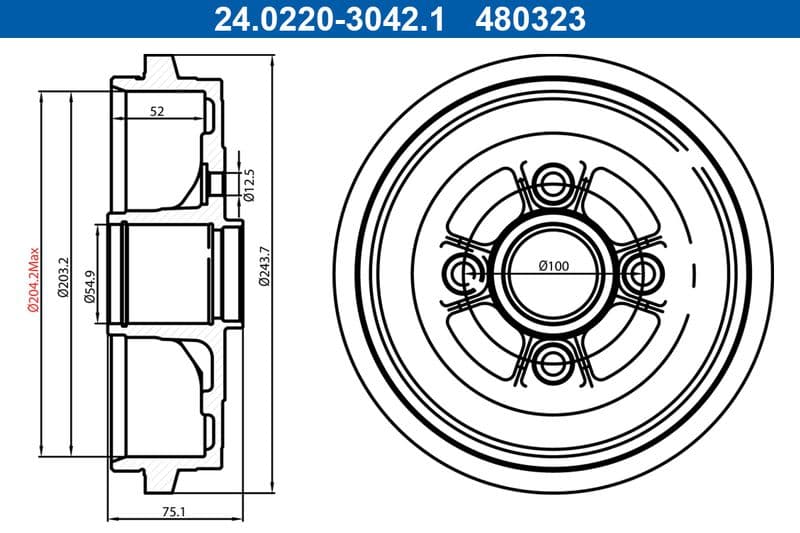 Tambur frana ATE 24.0220-3042.1