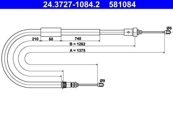 Cablu, frana de parcare ATE 24.3727-1084.2