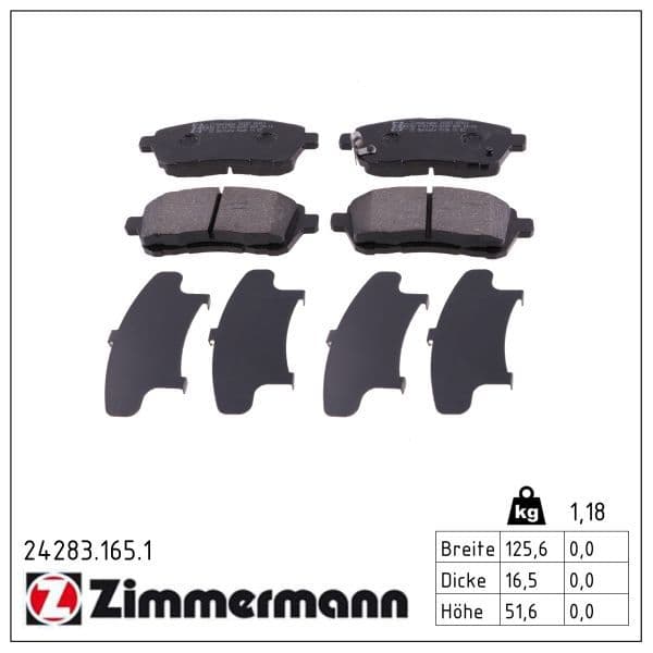 set placute frana,frana disc ZIMMERMANN 24283.165.1