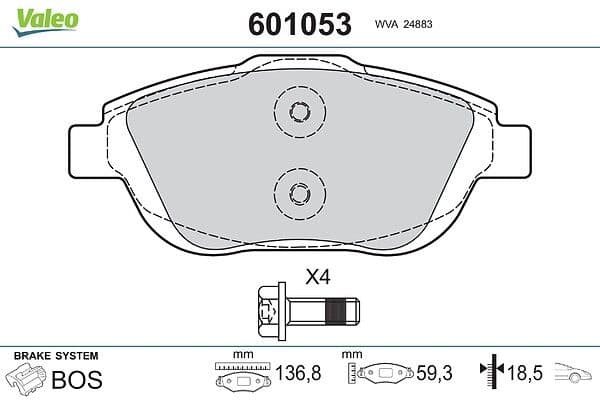 set placute frana,frana disc VALEO 601053