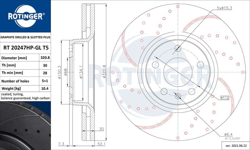Disc frana ROTINGER GRAPHITE DRILLED & SLOTTED PLUS RT 20247HP-GL T5