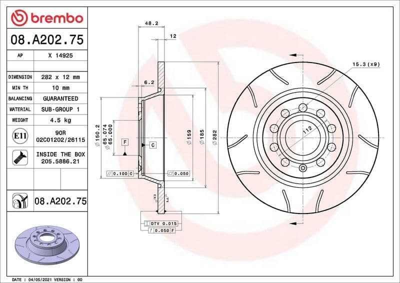Disc frana BREMBO XTRA LINE - Max 08.A202.75