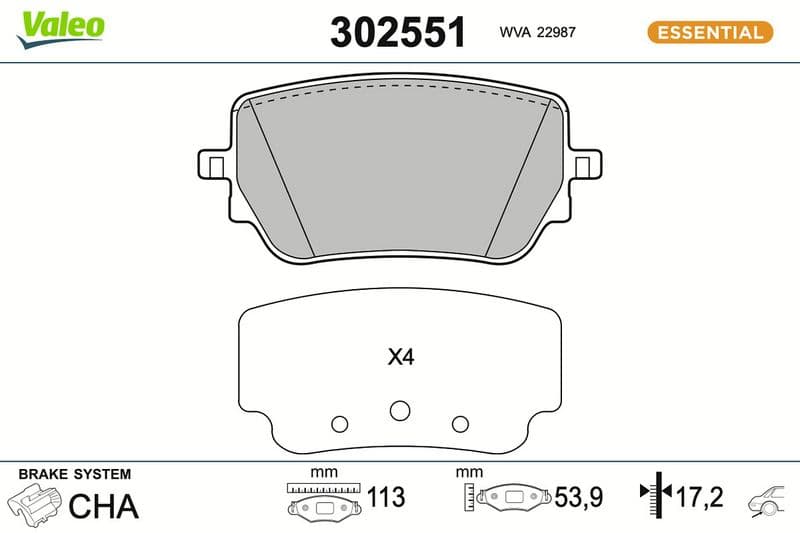 set placute frana,frana disc VALEO ESSENTIAL 302551