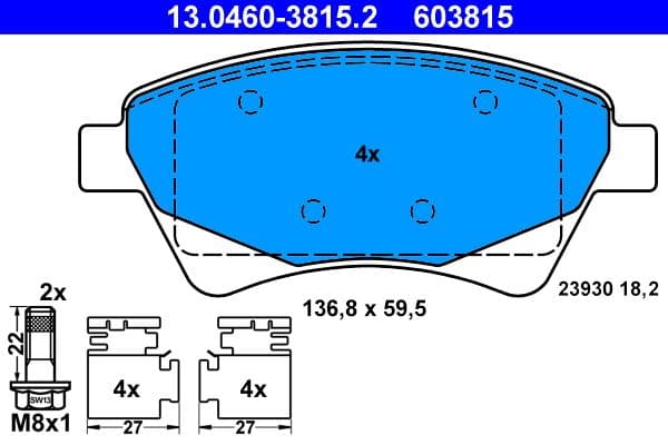 set placute frana,frana disc ATE 13.0460-3815.2