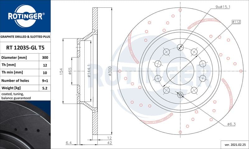 Disc frana ROTINGER GRAPHITE DRILLED & SLOTTED PLUS RT 12035-GL T5