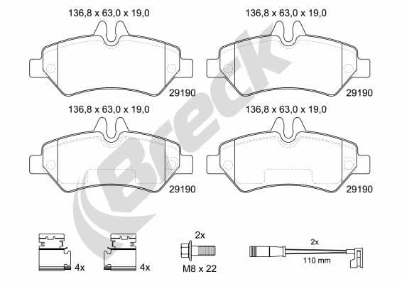 set placute frana,frana disc BRECK 29190 00 703 10