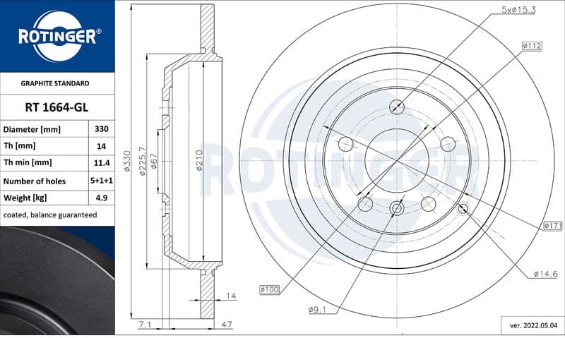Disc frana ROTINGER GRAPHITE LINE RT 1664-GL