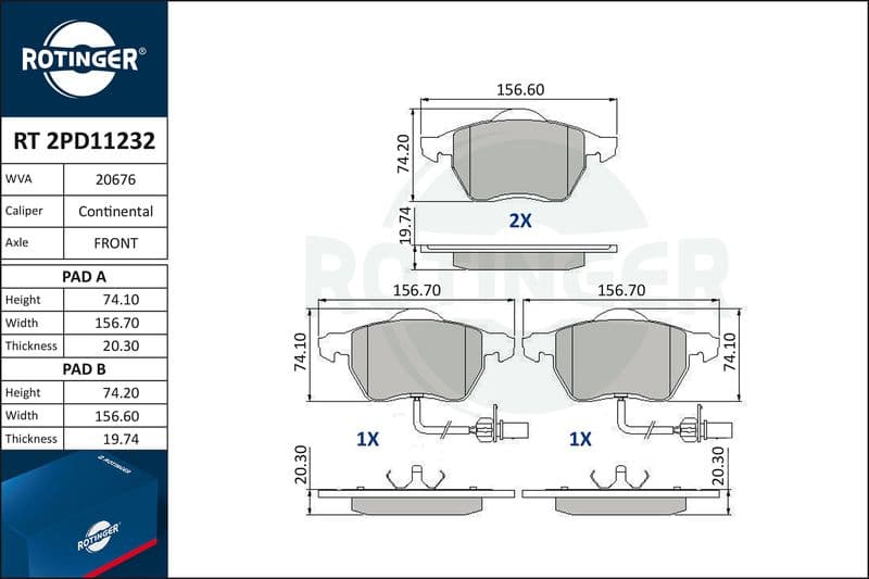 set placute frana,frana disc ROTINGER RT 2PD11232