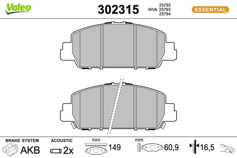 set placute frana,frana disc VALEO ESSENTIAL 302315