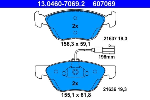 set placute frana,frana disc ATE 13.0460-7069.2