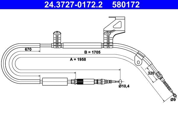 Cablu, frana de parcare ATE 24.3727-0172.2